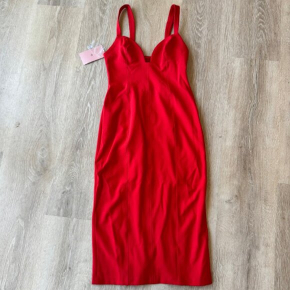 Brand New BHLDN Sage Sweetheart Stretch Crepe Midi Dress - Picture 4 of 8